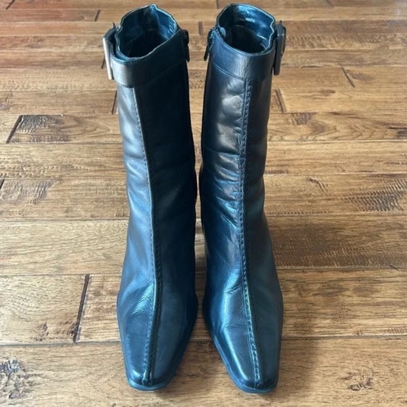 Franco Sarto L-Pandora Black Leather Calf High Heeled Boots Booties Size 9.5 - Picture 7 of 12